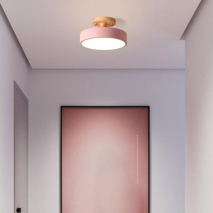 Wood & Metal Flush Mount Ceiling Light | Soft Color LED Fixture for Bedroom, Hallway & Living Room | 12W Scandinavian Style | Modern