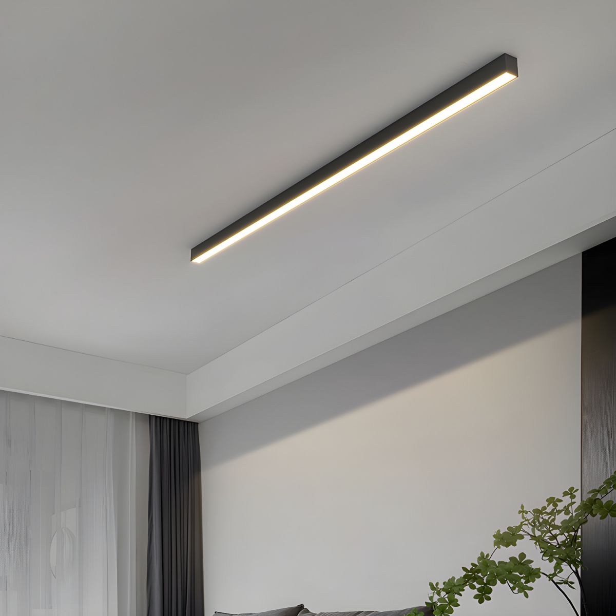 Linear LED Flush Mount Light 47-Inch Contemporary Aluminum Fixture Bedroom Hallway Kitchen Bar Overhead Lighting Slim Profile Low Profile Bl