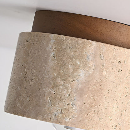 Lámpara de techo empotrada de piedra natural con detalle de madera, base E26, para dormitorio, entrada y sala de estar, accesorio de perfil bajo, iluminación ambiental superior
