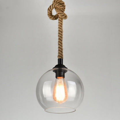 Spherical Glass Shade Ceiling Fixture with Rope Suspension – Rustic Farmhouse Lighting for Kitchens, Dining Rooms & Entryways