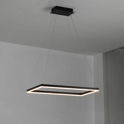 Multi-Tier Linear Suspension Fixture with Integrated LED, Adjustable Cable, Matte Black Metal Frame for Dining & Living Spaces