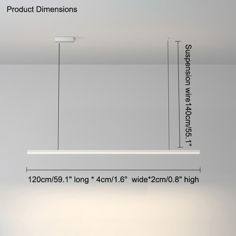 Suspended LED Strip Fixture for Countertop Islands – Dimmable Metal Bar Light with Remote in Matte or Gloss White – 39 to 102 in Adjustable