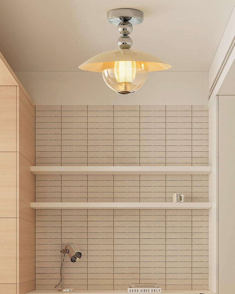 Flush Mount Glass Dome Ceiling Light 12 Inch Warm LED for Foyer Hallway Entry Corridor Modern Home 2700K 420 Lumens