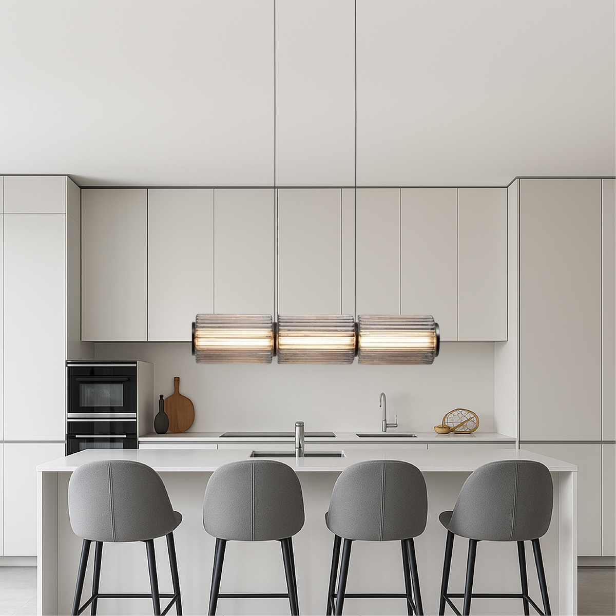 Lámpara colgante lineal de vidrio cilíndrico LED de 37 pulgadas en color negro para islas de cocina, mesas de comedor, barras, iluminación superior contemporánea