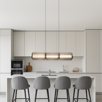 Lámpara colgante lineal de vidrio cilíndrico LED de 37 pulgadas en color negro para islas de cocina, mesas de comedor, barras, iluminación superior contemporánea