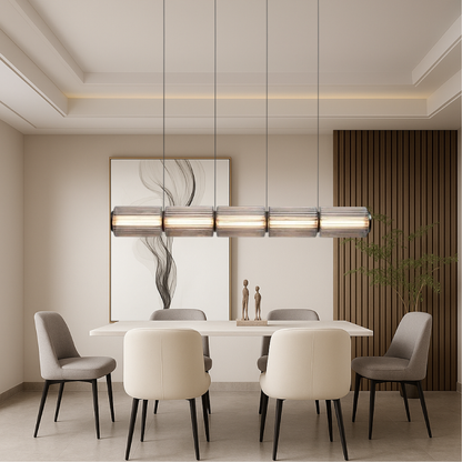 Lámpara colgante lineal de vidrio cilíndrico LED de 37 pulgadas en color negro para islas de cocina, mesas de comedor, barras, iluminación superior contemporánea