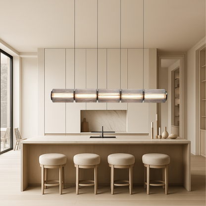 Lámpara colgante lineal de vidrio cilíndrico LED de 37 pulgadas en color negro para islas de cocina, mesas de comedor, barras, iluminación superior contemporánea
