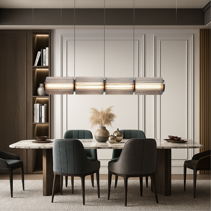 Lámpara colgante lineal de vidrio cilíndrico LED de 37 pulgadas en color negro para islas de cocina, mesas de comedor, barras, iluminación superior contemporánea
