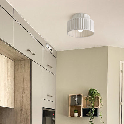 Lámpara de techo de resina de montaje empotrado, casquillo E27, pantalla texturizada, color blanco, para cocina, dormitorio, pasillo, perfil bajo, diseño escandinavo minimalista moderno