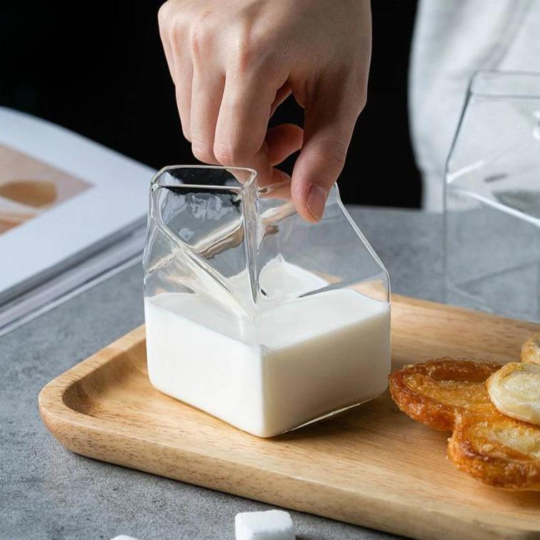 Compact Glass Milk Carton Mug