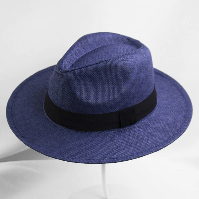 Sombrero Fedora de paja con protección UPF 50+, ala con alambre y banda de cuero para hombre y mujer
