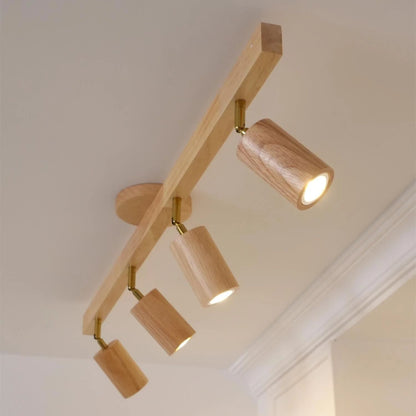 Adjustable LED Track Light 39 in Wood Finish Spotlight Bar Ceiling Mount for Kitchen Living Room Hallway Dining Room Modern Scandinavian Hom