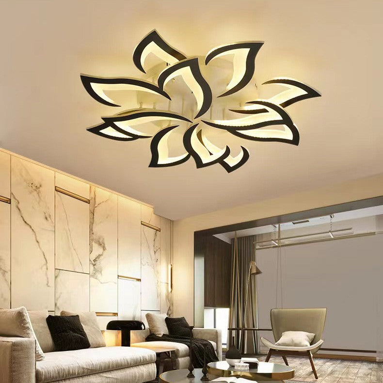 LED Flush Mount Light Fixture with Floral Layered Design for Bedroom, Entryway & Living Spaces | 22 in Black Metal Modern Low Profile Ambien