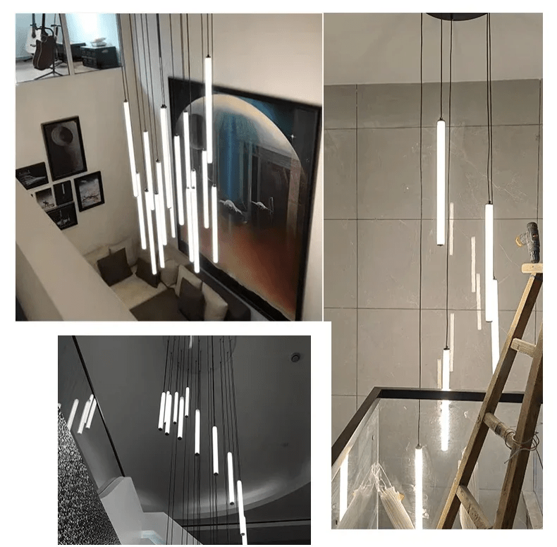 Adjustable Height LED Chandelier for Staircase & Foyer – Iron & Acrylic Multi-Light Fixture, 47–118 in Drop, 5–18 Bulb Configurations for En