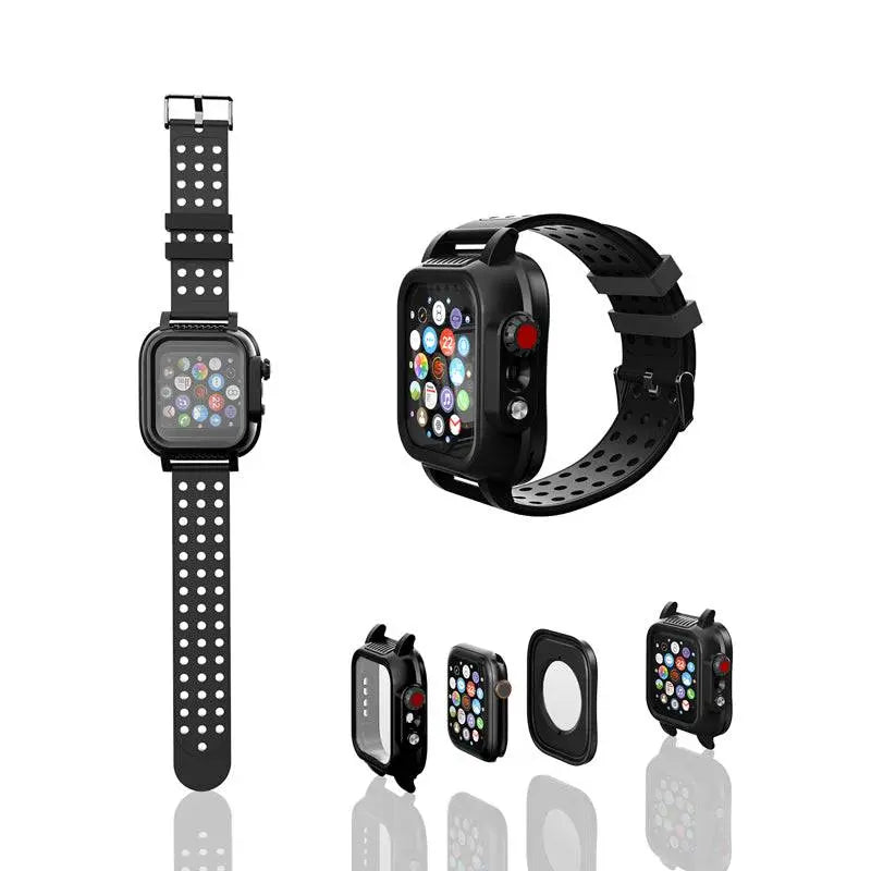 Protective Sport Band & Case Kit for Apple Watch 44mm & 42mm – Silicone Wristband with Snap-On Screen Bumper for Series 6/5/4/SE & Series