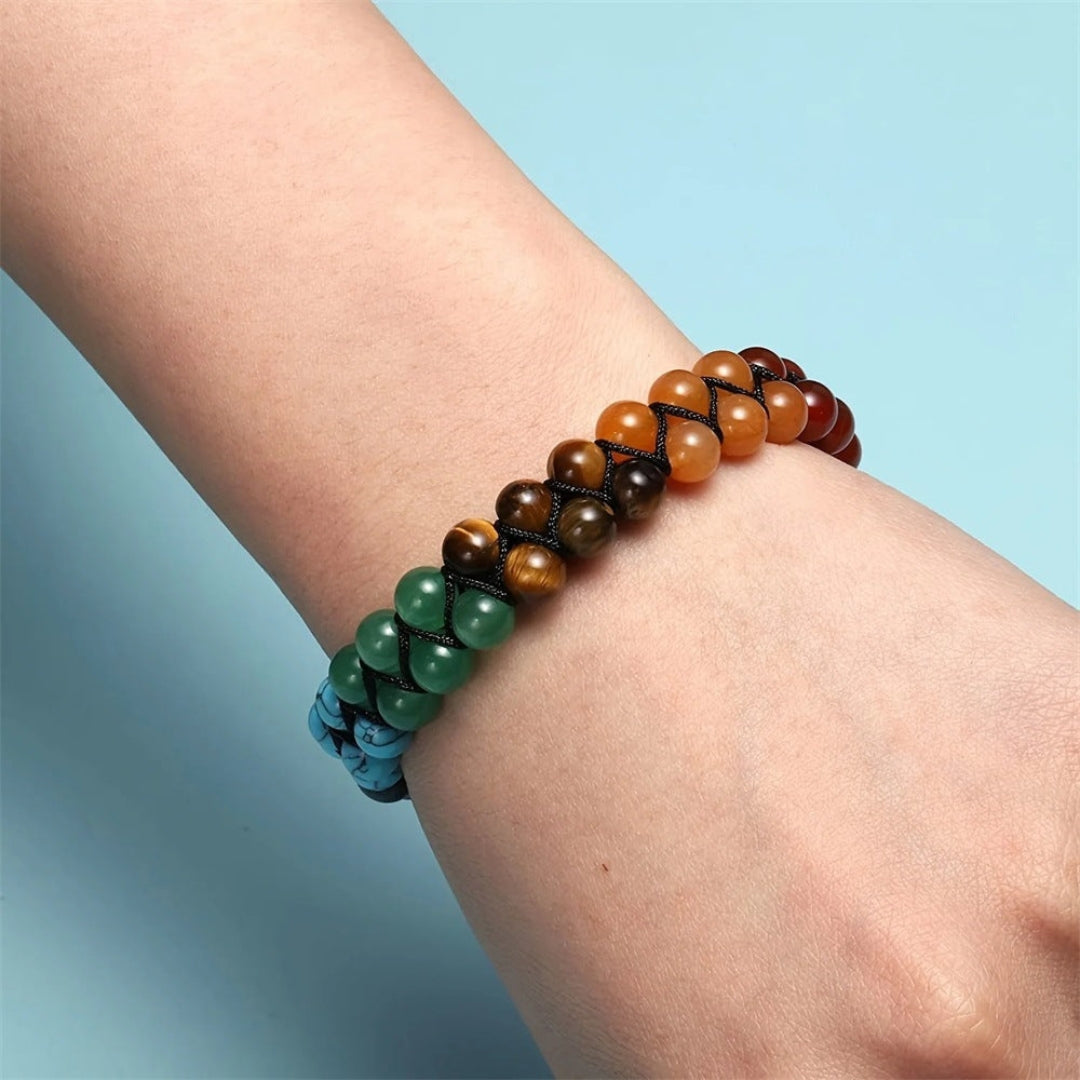 Natural Stone Chakra Bracelet – Adjustable Braided Cord Design for Men & Women, Lightweight & Colorful