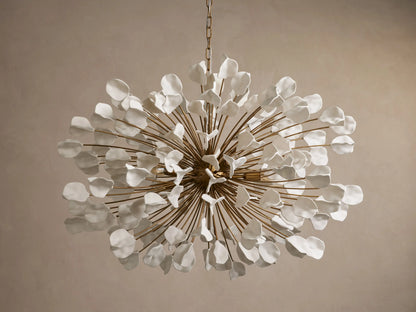 Ceramic Petal Chandelier with Leaf-Cluster Design 5-Light Fixture 42-Inch Round Dimmable Hanging Lamp for Dining Room & Entryway