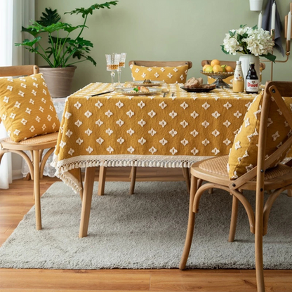 Viora Tablecloth - Cotton Blend, Embroidered with Tassel Detail