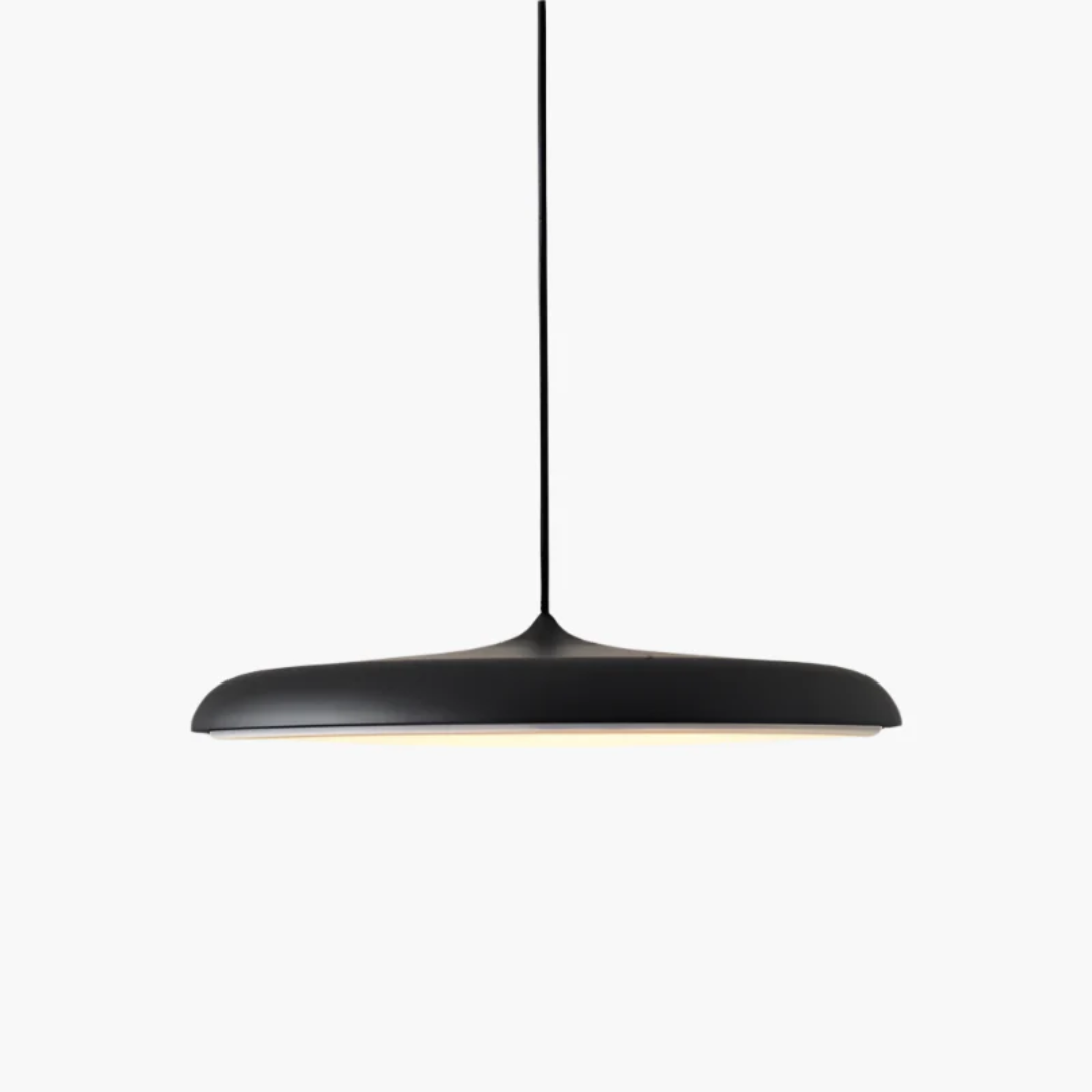 Lámpara colgante LED redonda de metal y acrílico – Luz colgante azul de 16 pulgadas para comedor, isla de cocina, dormitorio – Diseño minimalista moderno