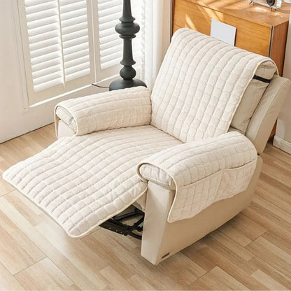 Quilted Recliner Furniture Protector with Storage Pocket – Soft Microfiber, Non-Slip, Pet-Friendly Cover for Living Room Chairs