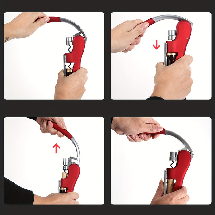 Double-Hinged Lever Wine Opener with Built-In Foil Blade for Red, White & Sparkling Bottles – Portable Bartender Tool for Kitchen, Restauran