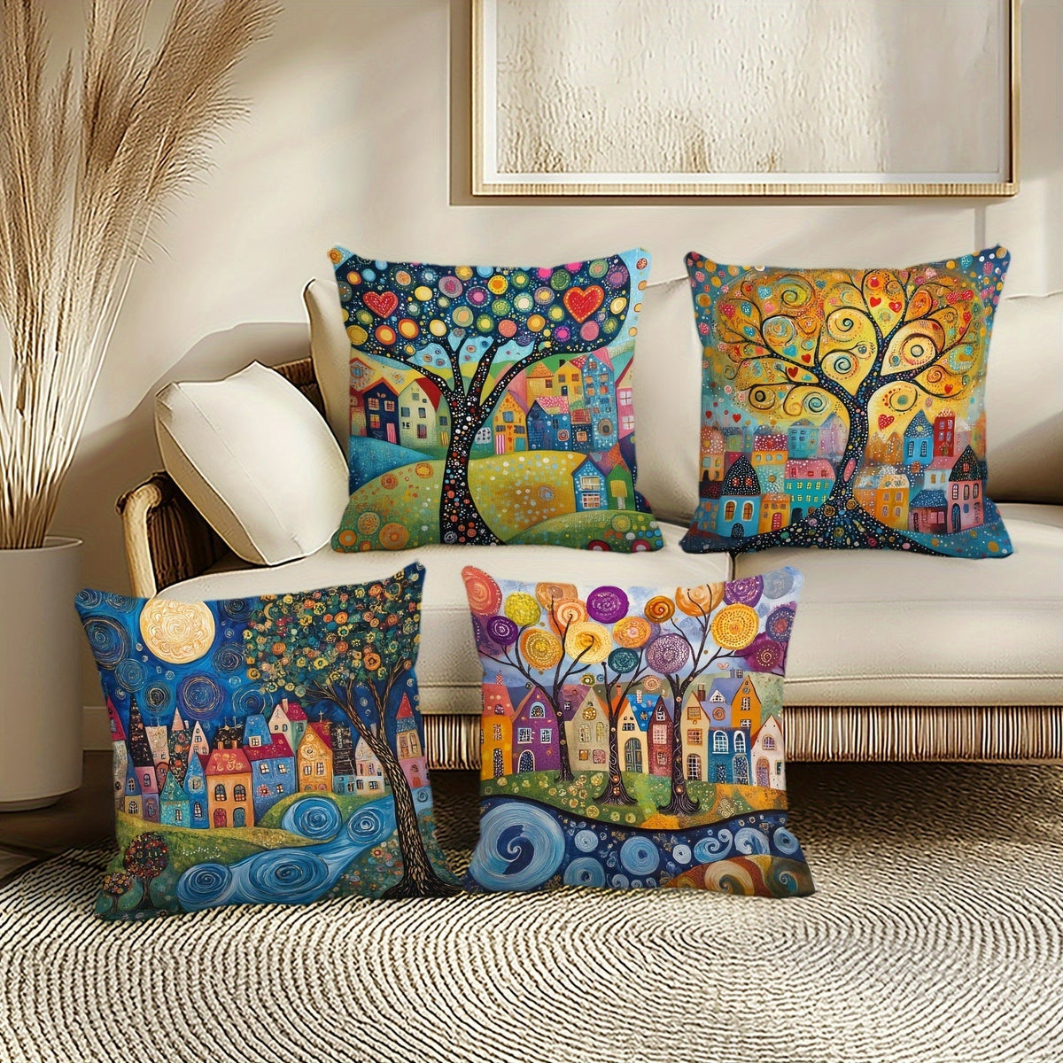 Ravenna Retro Pillowcases - Soft Plush, Vibrant Single-Sided Print Set of 4