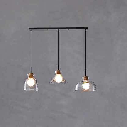 Clear Glass Pendant Light with Wood Accent E26 Socket for Kitchen Island Dining Room Bedroom Ceiling Fixture Hardwired Hanging Lamp