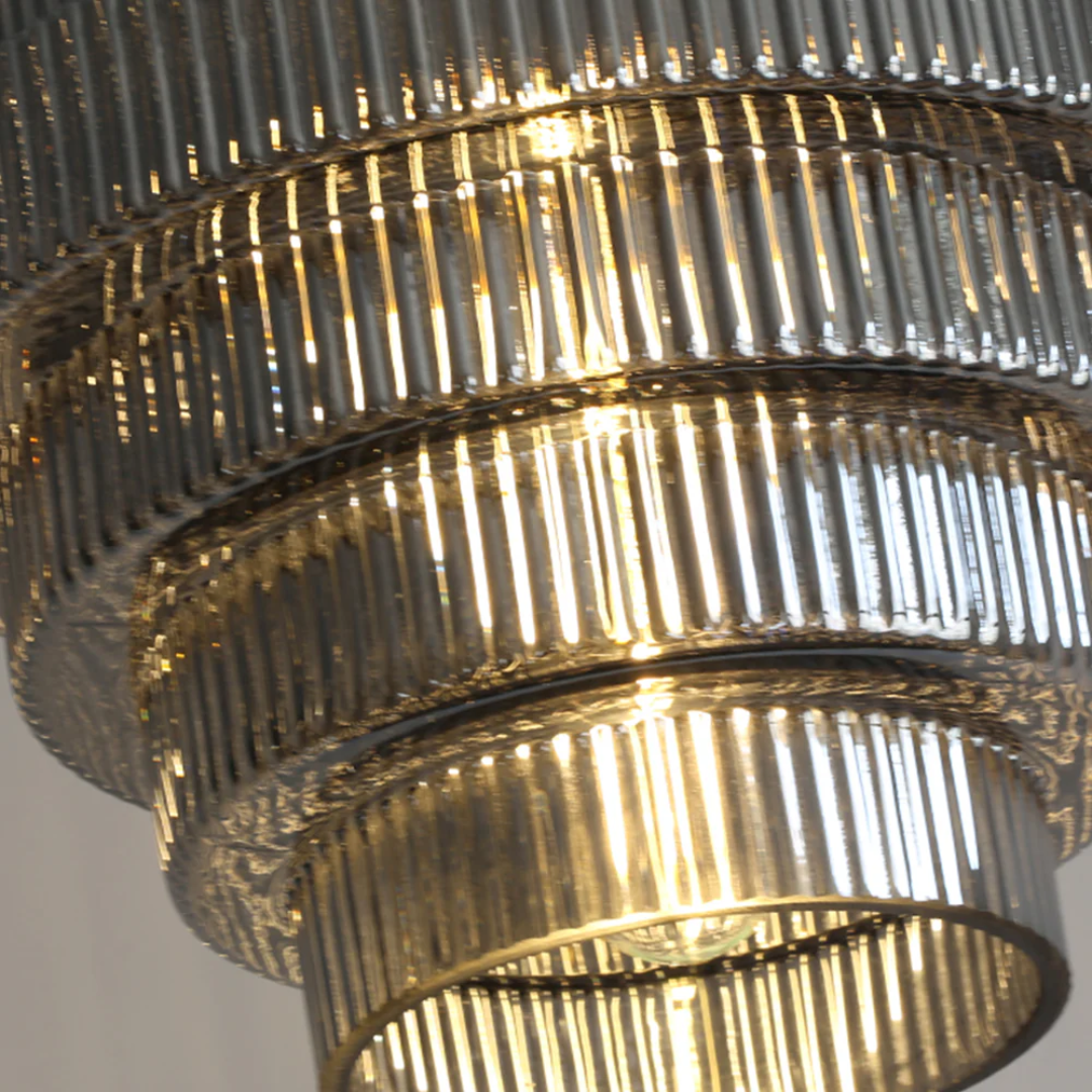 Tiered Glass Shade Ceiling Drop Light with Metallic Trim for Kitchen Islands & Eating Areas