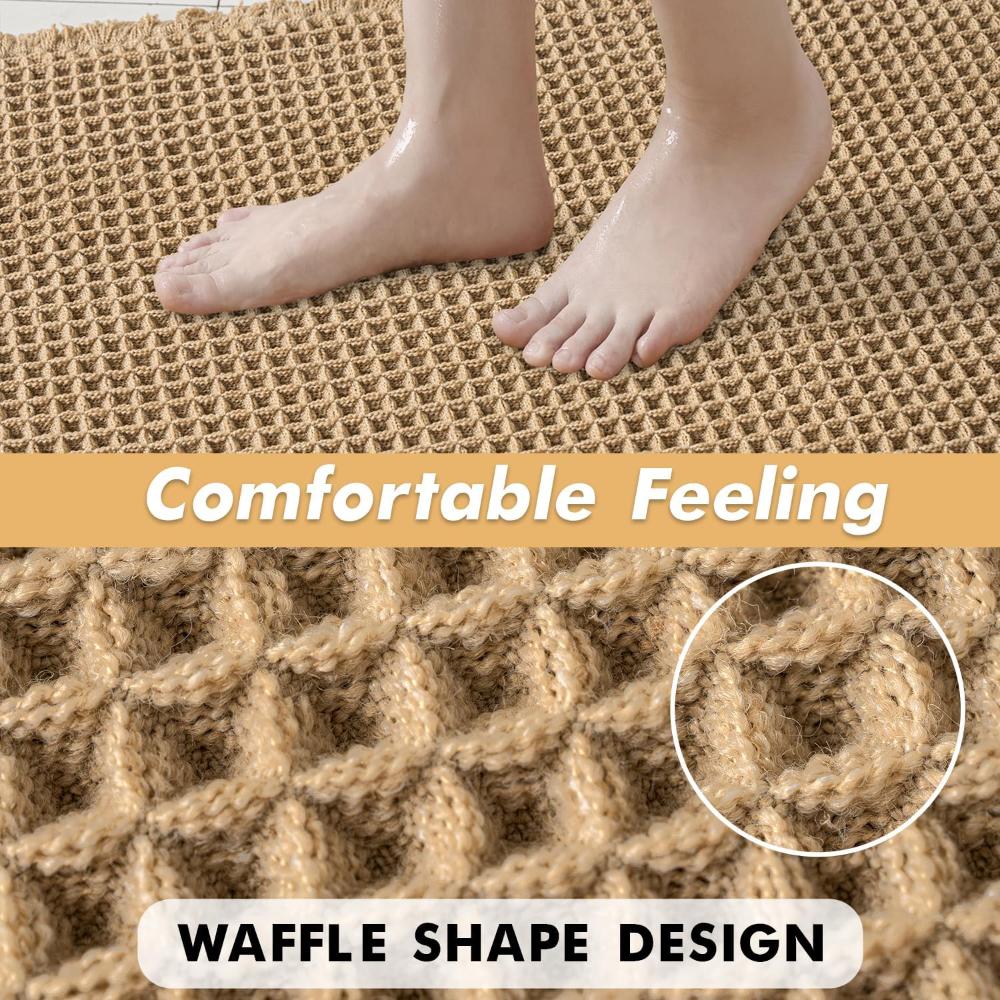 Alfombra de baño de tejido tipo waffle, de secado rápido, antideslizante, color beige, para hogares modernos, felpa cómoda