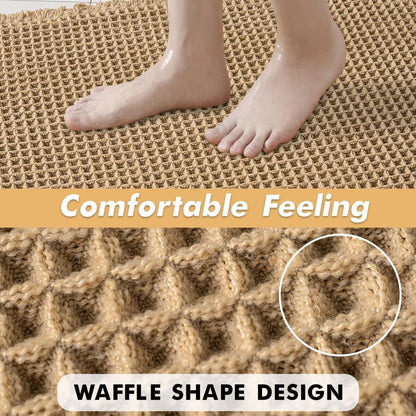 Alfombra de baño de tejido tipo waffle, de secado rápido, antideslizante, color beige, para hogares modernos, felpa cómoda