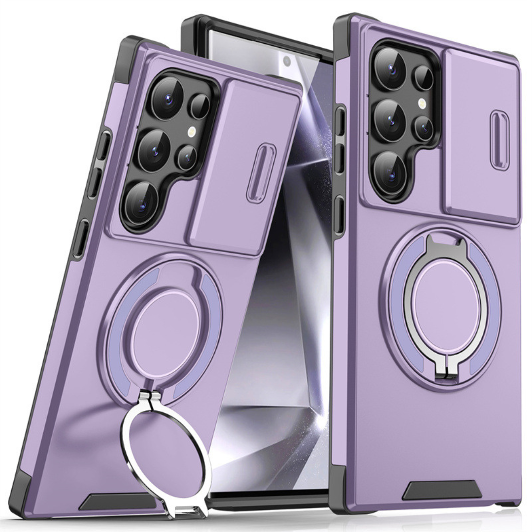 Magnetic Phone Case with Sliding Camera Cover & Kickstand Ring for Samsung Galaxy S-Series | MagSafe Compatible Protective Bumper Shell