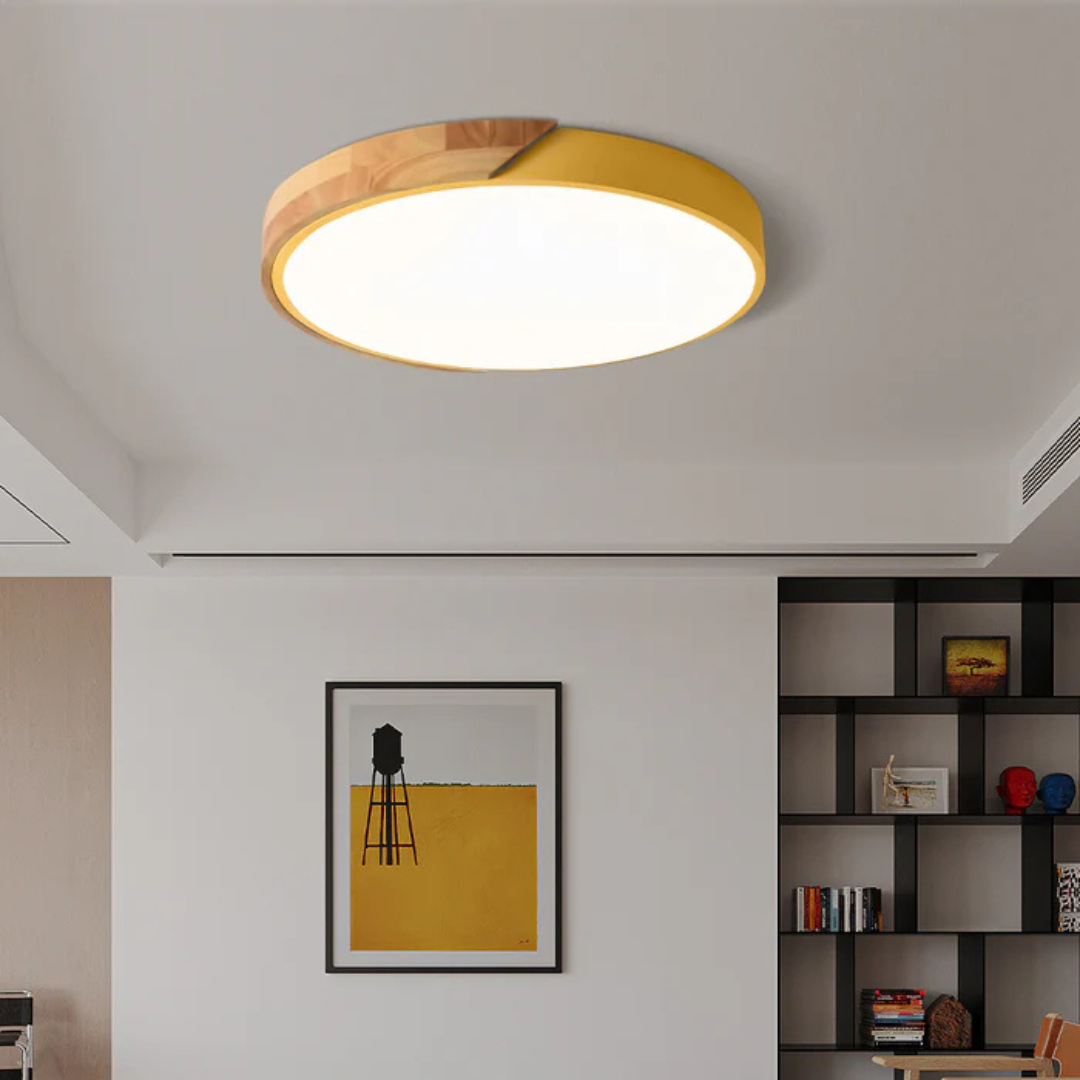 Wooden Flush Mount LED Light Fixture 3000K Soft White for Bedroom Living Room Hallway Minimalist Nordic Style Modern Recessed Low Profile Ac