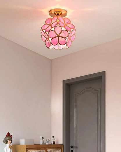 Floral Flush Mount LED Light Fixture 8-Inch Gold Accent Acrylic Ceiling Lamp for Bedroom Hallway Entryway Small Rooms Modern Classic Decor I
