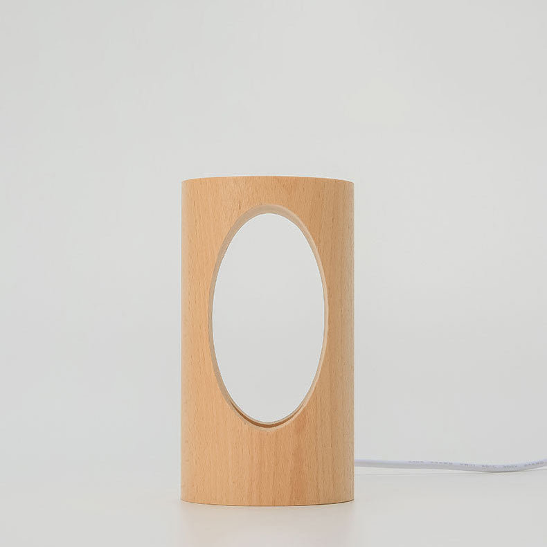 Lámpara de escritorio LED de columna de madera con alimentación USB, luz blanca cálida para dormitorio y oficina, luz decorativa de estilo japonés moderno