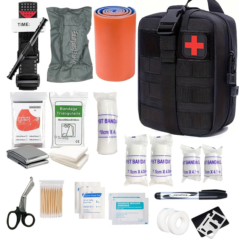 Emergency Medical Supply Kit with Tourniquet Black Zippered Portable Trauma Bag for Hiking Camping Vehicle Travel Outdoor Adventure Backcoun