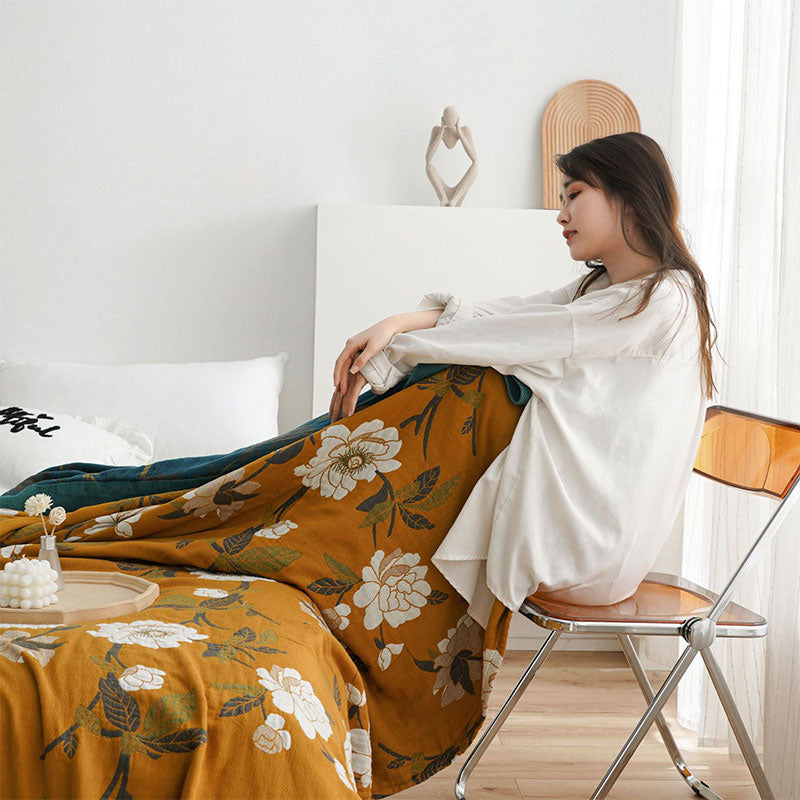 Edredón de algodón reversible y acogedor con diseño floral bohemio en amarillo | Suave y duradero para disfrutar todo el año