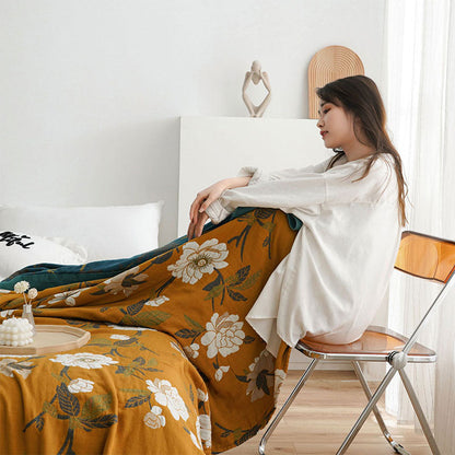 Edredón de algodón reversible y acogedor con diseño floral bohemio en amarillo | Suave y duradero para disfrutar todo el año