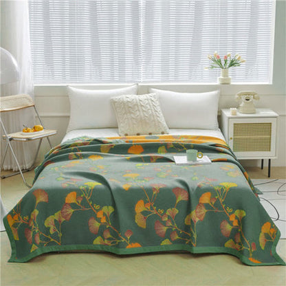 Hogar elegante | Colcha de jacquard reversible con patrón de ginkgo | Confort lujoso para una decoración con estilo