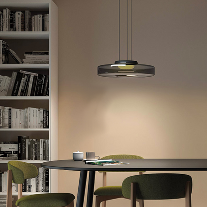 Layered Glass Dome Hanging Lamp 18 in Smoky Gray LED for Kitchen Island Dining Room Ceiling Fixture Adjustable Cord Modern Minimalist Style