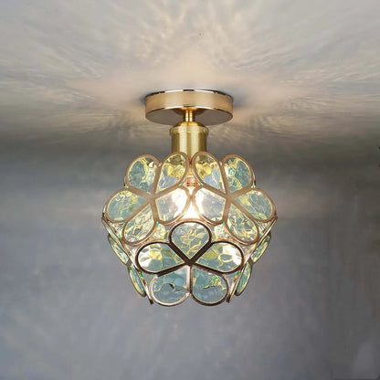 Flush Mount Flower Fixture in Gold with Acrylic Shade for Entryway Bedroom Small Spaces 8-Inch Modern LED Overhead Home Lighting
