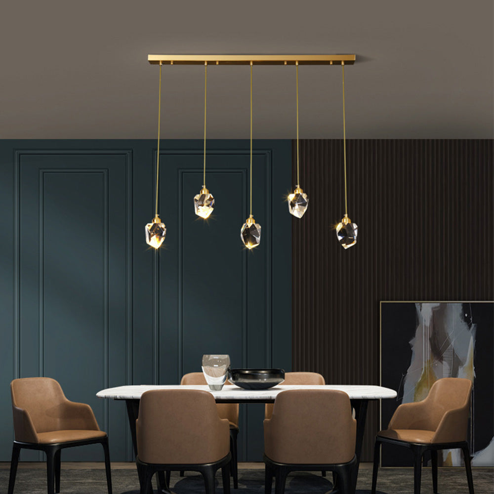 Adjustable Drop Fixture with Clear Tapered Shade & Brass Accents for Kitchen Islands, Breakfast Nooks, Entryways