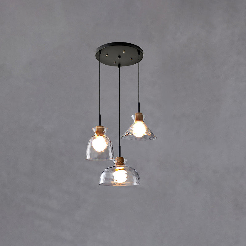 Clear Glass Pendant Light with Wood Accent E26 Socket for Kitchen Island Dining Room Bedroom Ceiling Fixture Hardwired Hanging Lamp