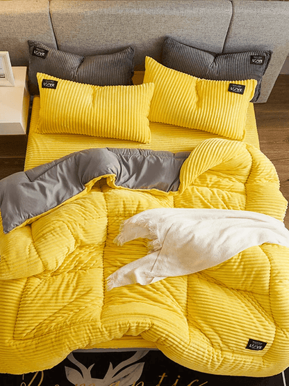 Plush Velvet Bedding Set – Ultra-Soft Coral Fleece Winter Duvet Cover with Fitted Sheet & Pillowcases for Cozy Warmth