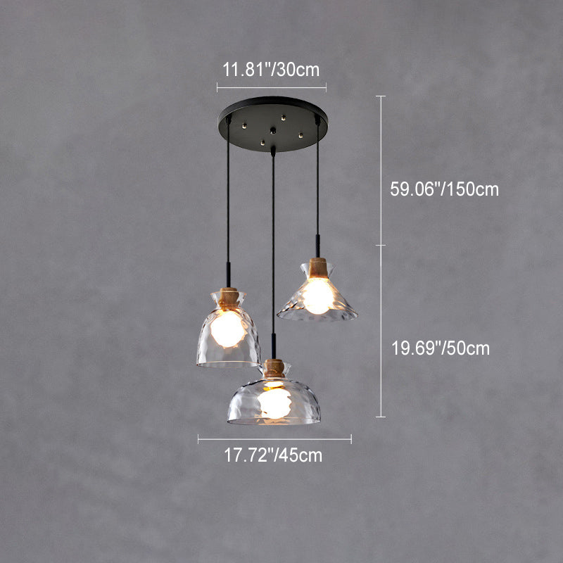 Hanging Ceiling Fixture Glass and Wood Shade Adjustable Cord E26 Socket for Bedroom Den Kitchen Dining Room Hallway