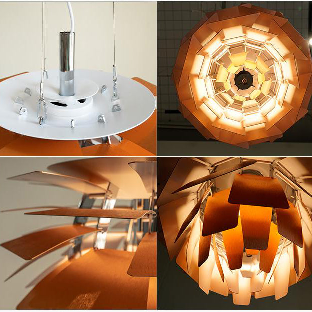 Sculptural Metal Shade Hanging Fixture 20 in Adjustable Height Overhead Lighting for Dining Room Kitchen Island Entryway Warm Glow Installat