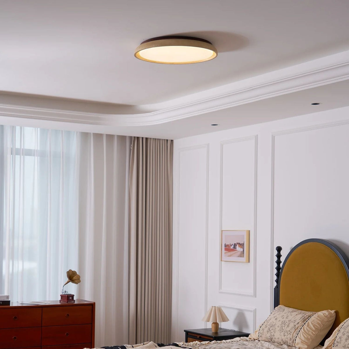 Flush Mount LED Light Fixture Stone Wood Acrylic Warm Glow for Bedroom Living Room Hallway Low Profile Modern Minimalist Scandinavian Japand