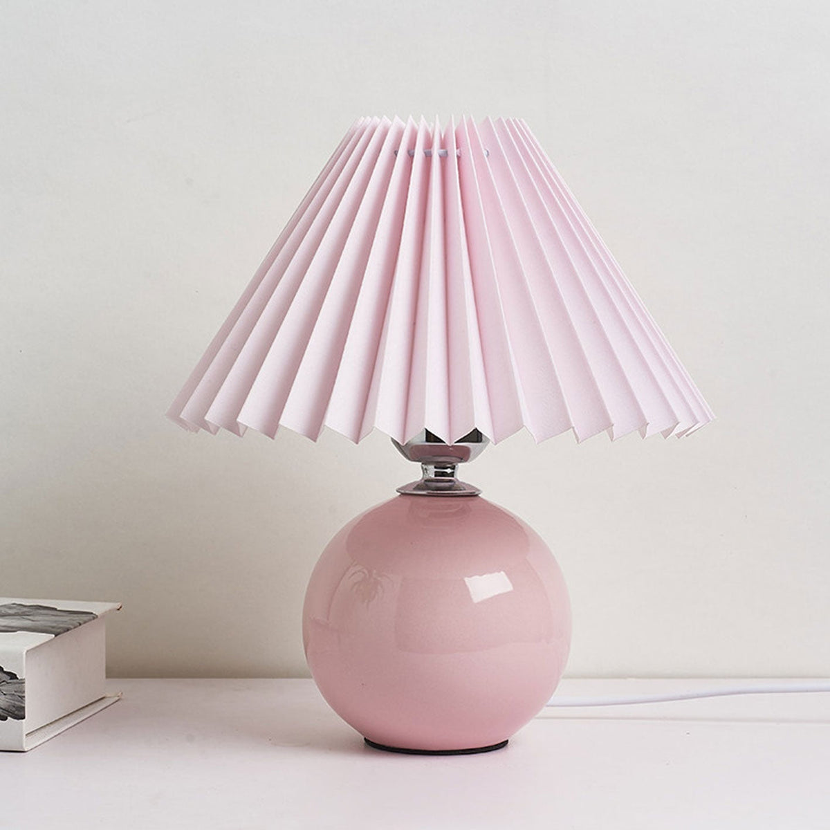 Ceramic Accent Lamp with Fabric Shade 11x9.5 in E26 Socket for Nightstand Desk Study Room Reading Light Modern Home Decor