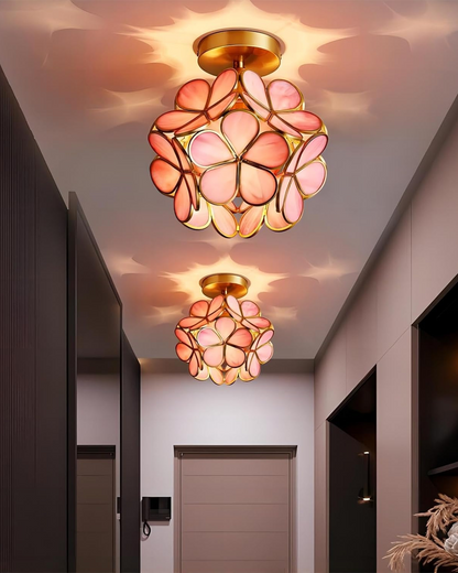 Floral Flush Mount LED Light Fixture 8-Inch Gold Accent Acrylic Ceiling Lamp for Bedroom Hallway Entryway Small Rooms Modern Classic Decor I