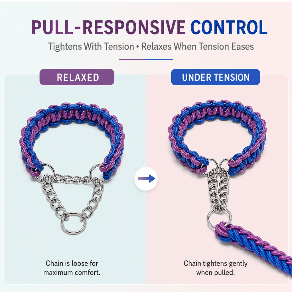 Ortekor Heavy-Duty Braided Dog Leash with Chain-Control Collar for Strong Pullers - Daily Walking & Training
