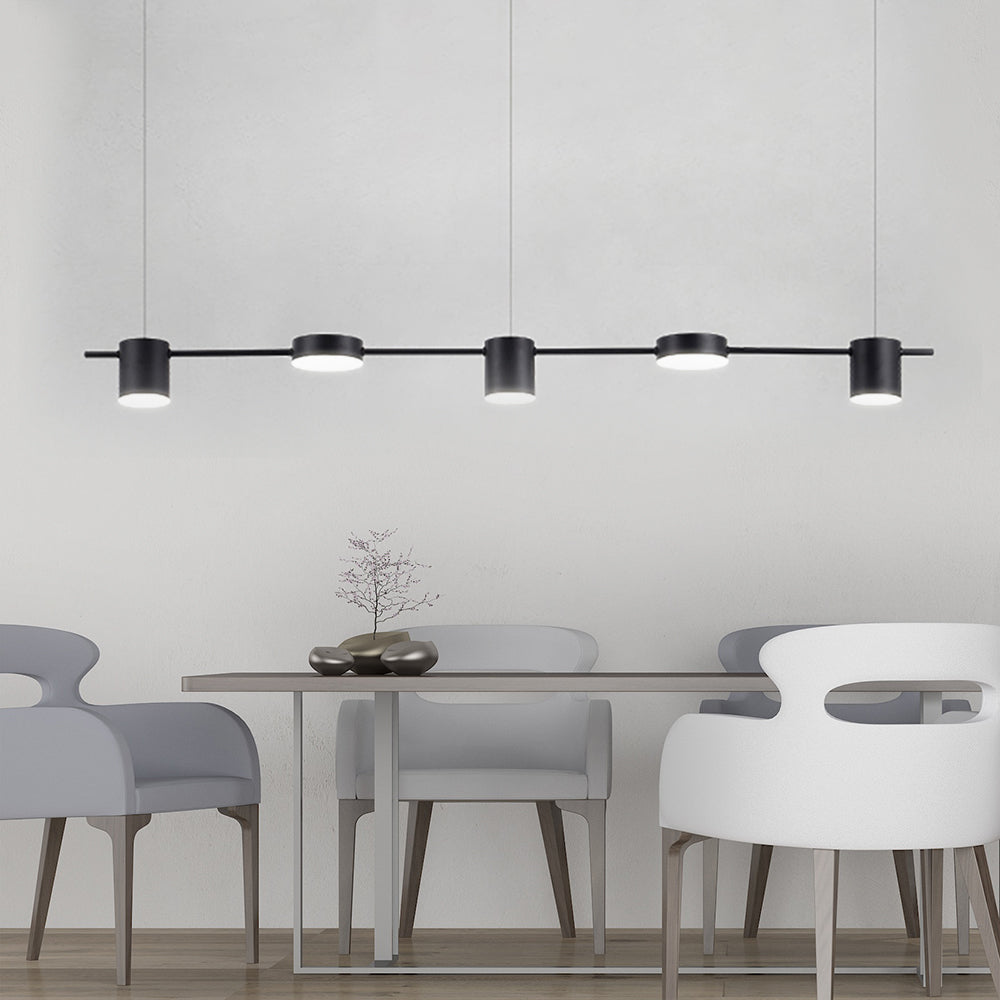 Linear Multi-Light Ceiling Fixture with Adjustable Drop – Aluminum Spotlight Bar in Matte & Metallic Two-Tone – LED Task Lighting for Island